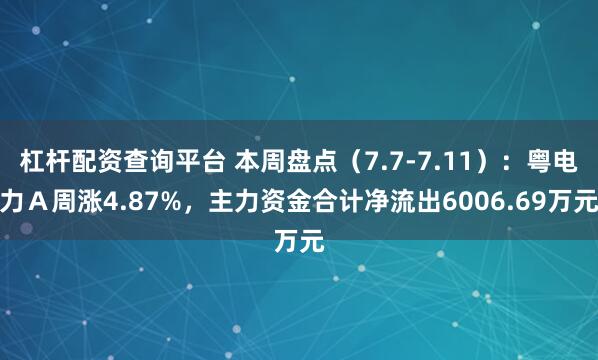 杠杆配资查询平台 本周盘点（7.7-7.11）：粤电力Ａ周涨4.87%，主力资金合计净流出6006.69万元